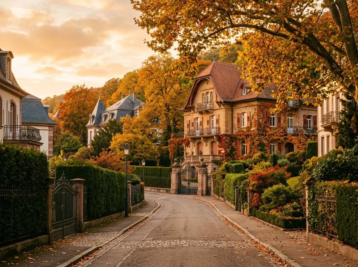 Rue animée du centre-ville de Mulhouse avec terrasses et architecture alsacienne, illustrant l'attractivité touristique pour les séjours courte durée